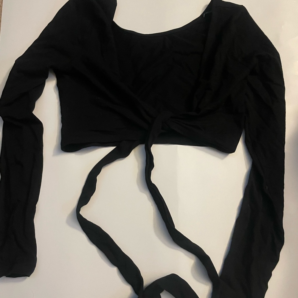 Black Long Sleeve Wrap Top